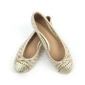 Talbots Olympia Open Weave Ballet Flats 5 M Womens Metallic Gold Slip On Shoes